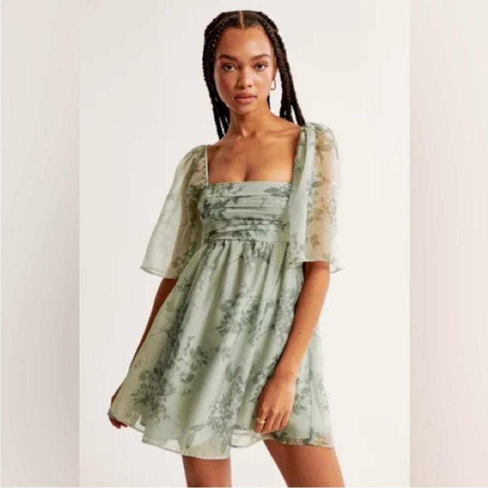 Abercrombie & Fitch Emerson Angel Sleeve Green Floral Mini Dress Small Tall